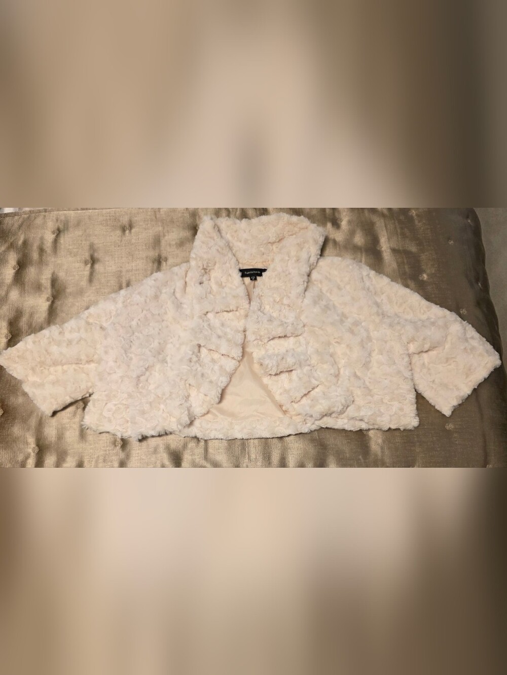 R&M Richards Ivory Textured Lined Bolero Jacket Women's 3/4 Sleeve - Size Medium